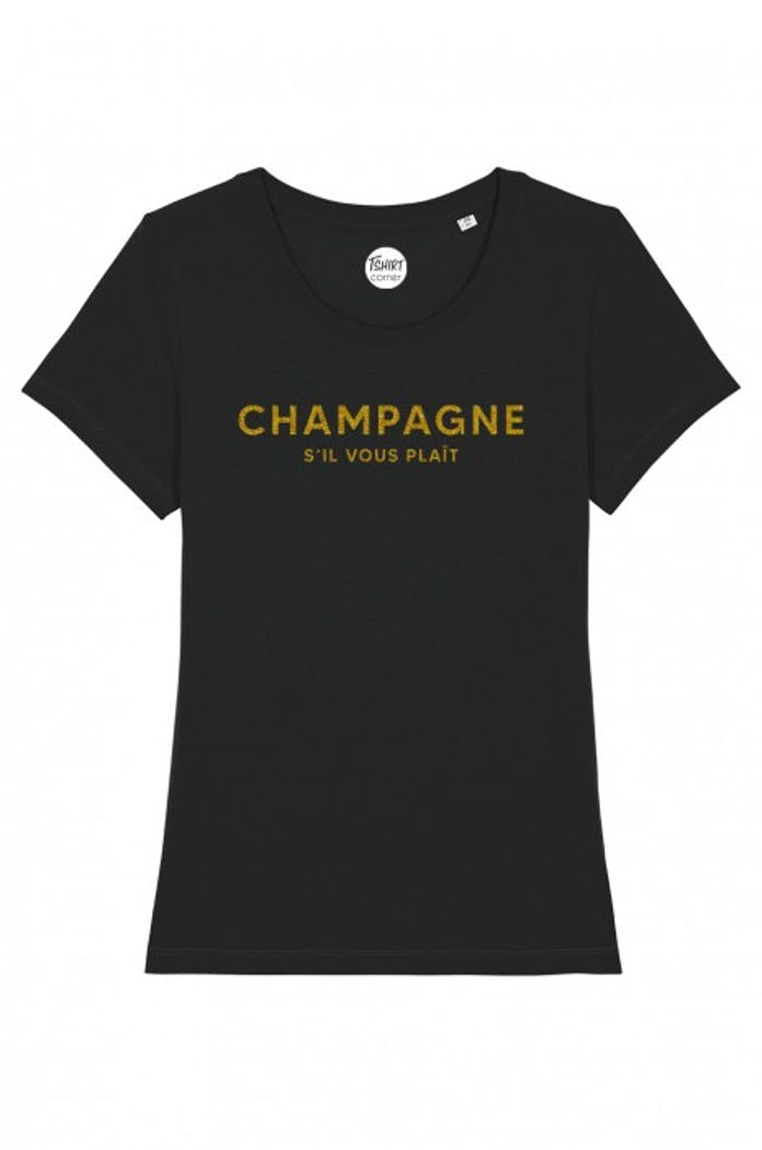 Damen-T-Shirt - Champagne Please - Glitter: Schwarz / L